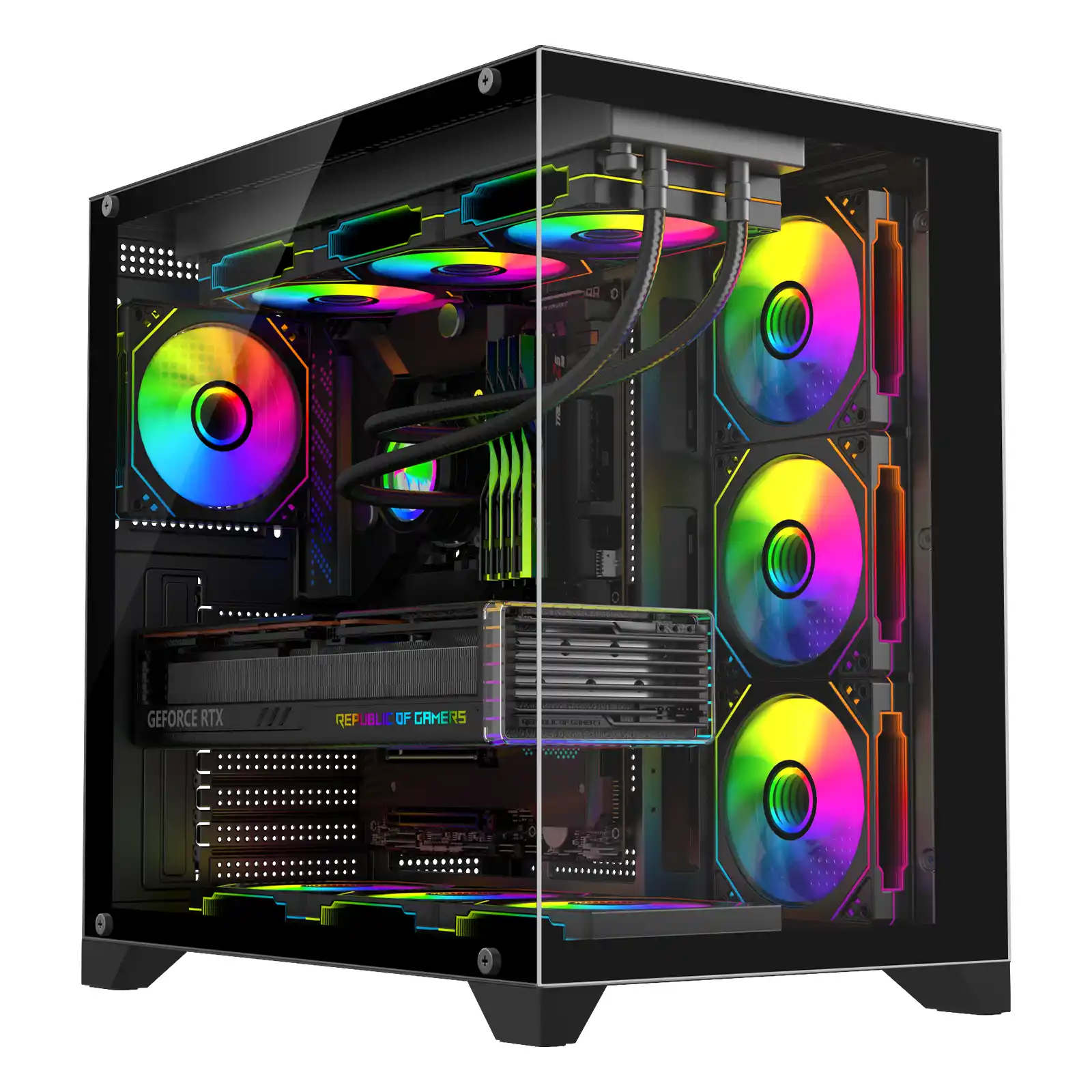 ZEUS 1101A Panoramic ATX Mid Tower kućište, 4 ARGB ventilatora, crno