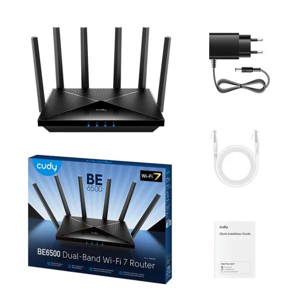 Cudy WR6500 1.0 BE6500 Wi-Fi 7 dual-band Mesh ruter, 5 gigabitnih portova
