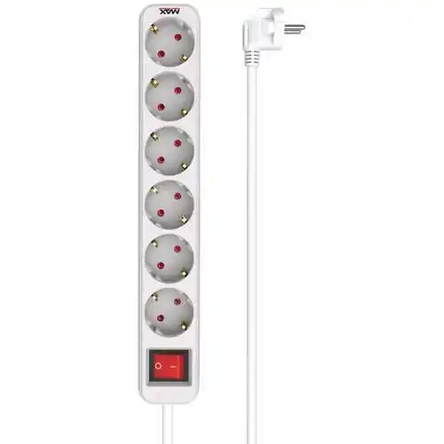 MAX MPS-106S-3M produžni kabl sa prekidačem, 6 utičnica, 3 m, beli