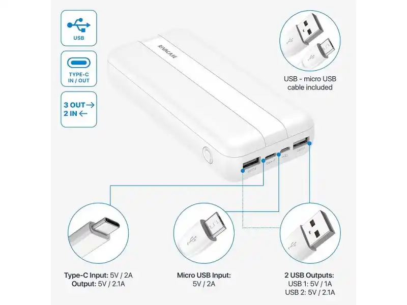 RIVACASE VA2081 power bank 20.000 mAh, USB-C, beli