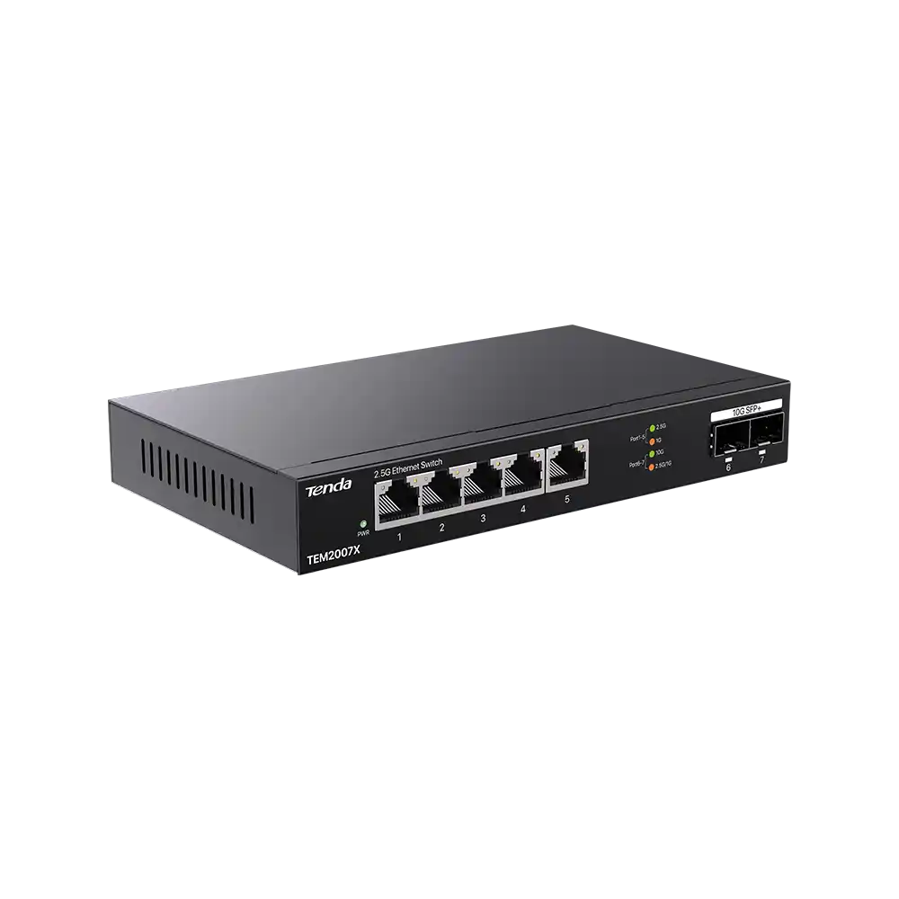 Tenda TEM2007X neupravljivi 2,5G svič, 5 × RJ45 i 2 × 10G SFP+