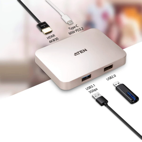 ATEN UH3235 USB‑C 4K Ultra Mini docking stanica, Power Delivery 60 W