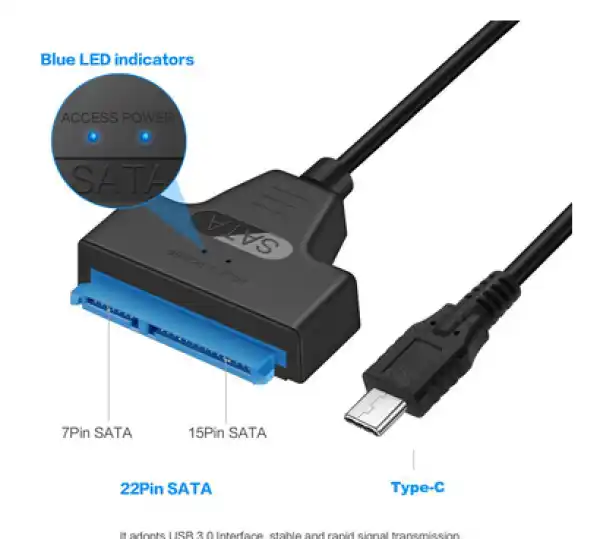 NKC-K022 USB-C na SATA 22-pin adapter kabl sa plavim LED indikatorima