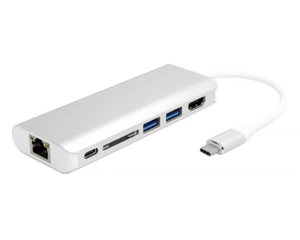 Linkom USB-C hub sa 2×USB 3.0, HDMI, SD i Gigabit RJ45 priključkom, crni