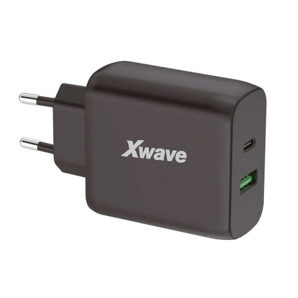 Xwave GaN45-AC GaN punjač 45 W sa USB-C i USB-A izlazom, crni