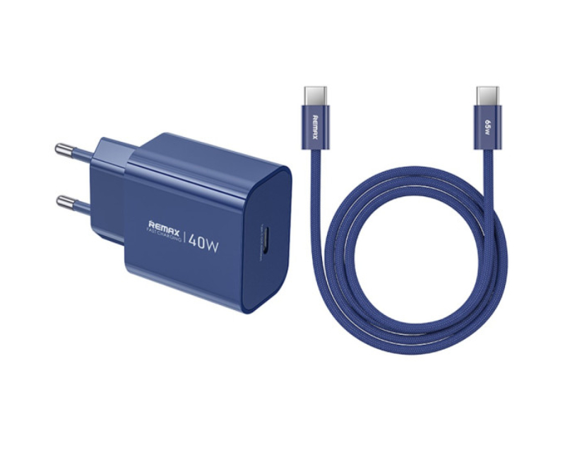REMAX Huiying CA10 GaN punjač 40 W sa USB-C kablom, plavi
