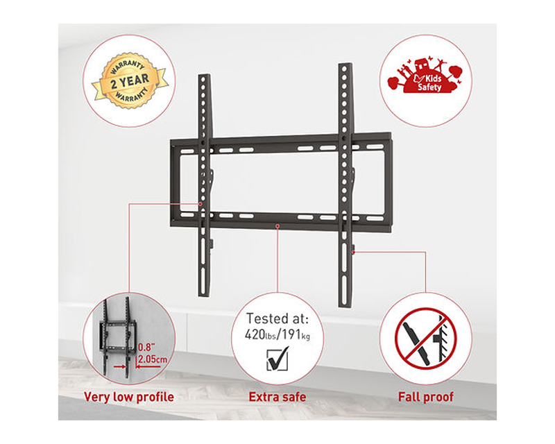 Barkan E307.B fiksni TV nosač za 13–65 inča, 50 kg