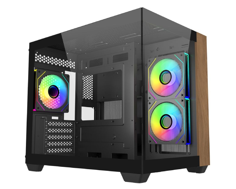 Cooler Master Elite 481 Wood crno Mini Tower kućište sa 3 ARGB ventilatora