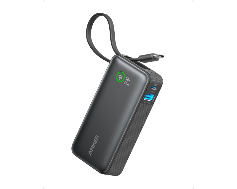 Anker Nano power bank 10.000 mAh, 30 W, sa ugrađenim USB-C kablom, crni