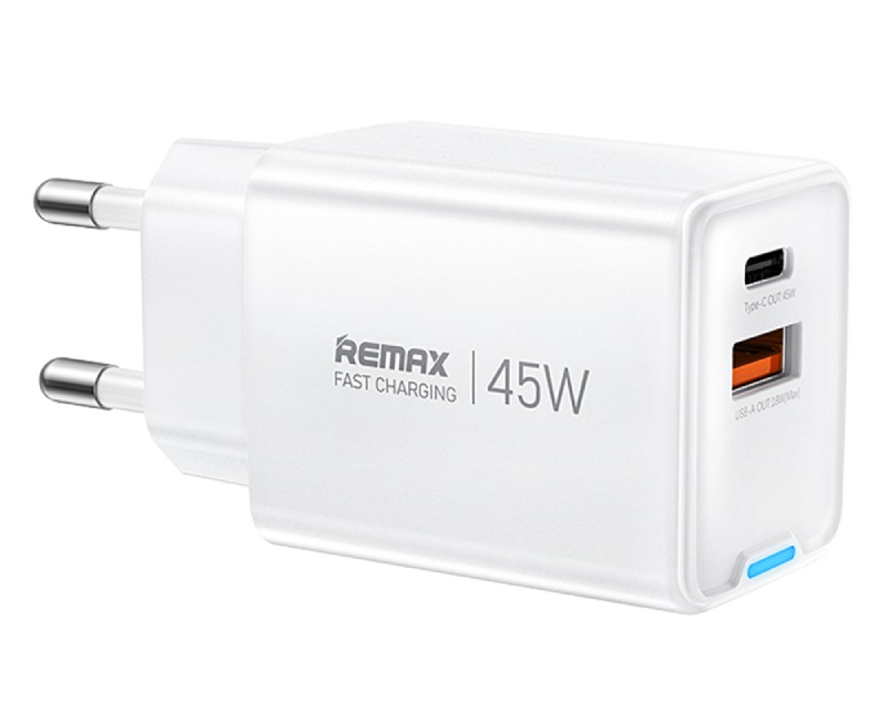 REMAX CA05 45 W beli GaN punjač sa USB-C i USB-A izlazom