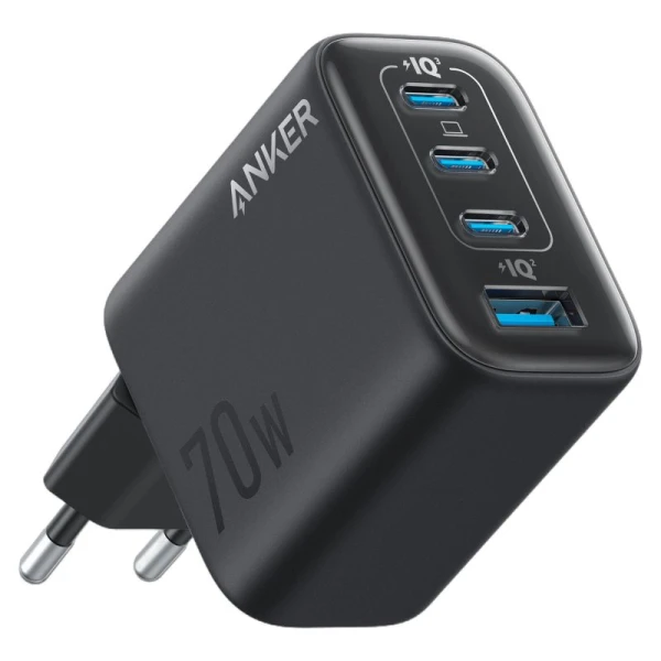 Anker Zolo 70W USB punjač sa 4 porta, 3× USB-C i 1× USB-A, crni