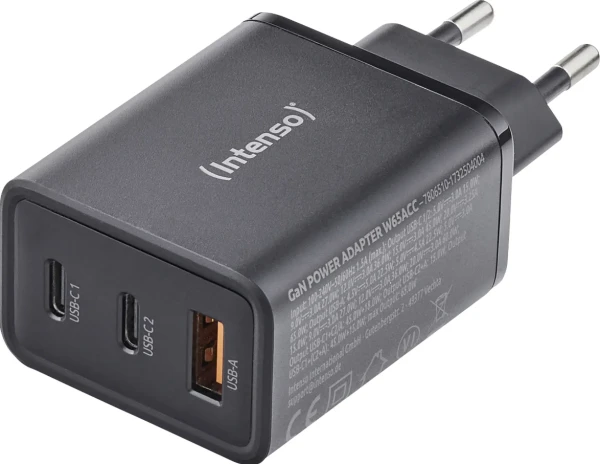 Intenso W65ACC GaN 65W crni USB punjač sa 3 porta