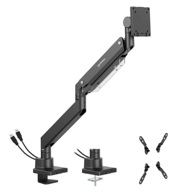 Manhattan 462594 gas-spring nosač za jedan monitor 17–57 inča, sa USB-A i USB-C