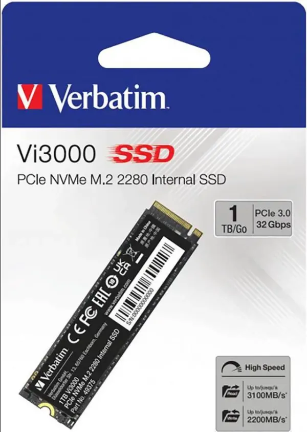 Verbatim Vi3000 1 TB M.2 NVMe SSD, PCIe 3.0 x4