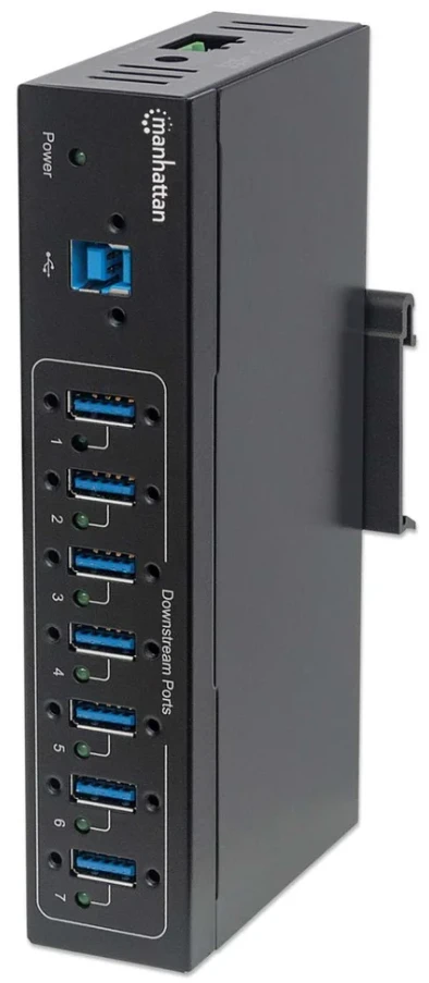 Industrijski USB 3.0 hub Manhattan 164405, 7 portova, montaža na DIN šinu