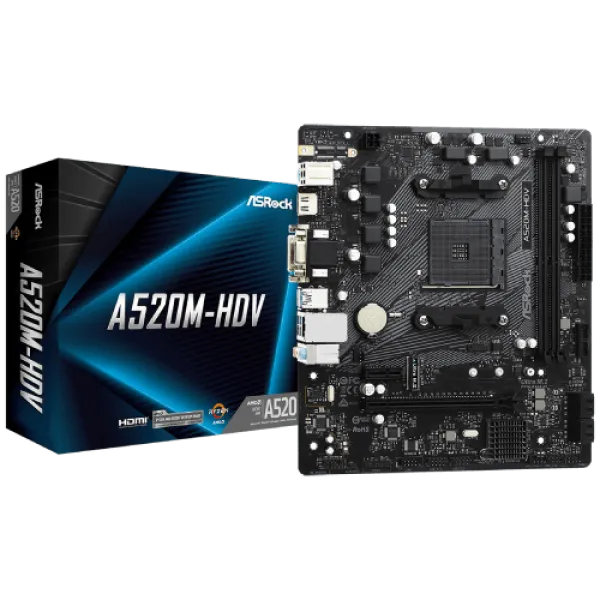 ASRock A520M-HDV AM4 microATX matična ploča, DDR4 do 64 GB