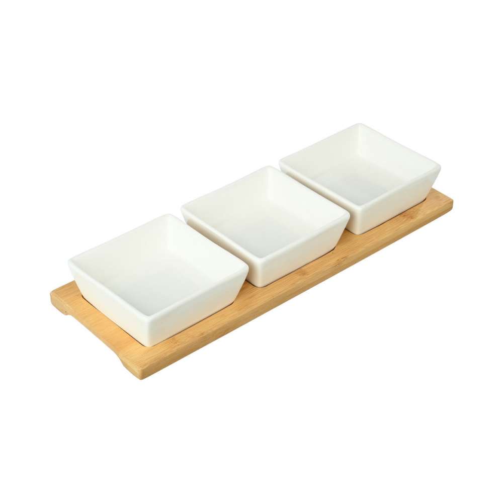 Estia ES01-20231 set 3 porcelanske činije na bambusovoj podlozi