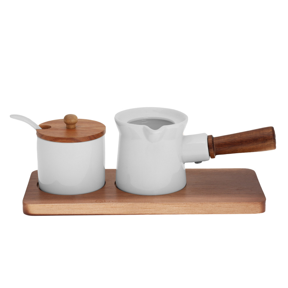 Kassel KS93559 porcelanski set za šećer i mleko na drvenom postolju