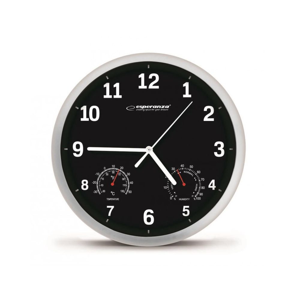 Esperanza EHC016K Lyon crni zidni sat sa termometrom i higrometrom 25 cm