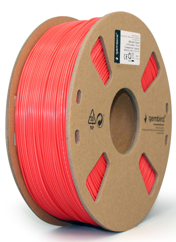 Gembird 3DP-ABS1.75-01-FR ABS filament 1,75 mm, 1 kg, fluorescentno crveni