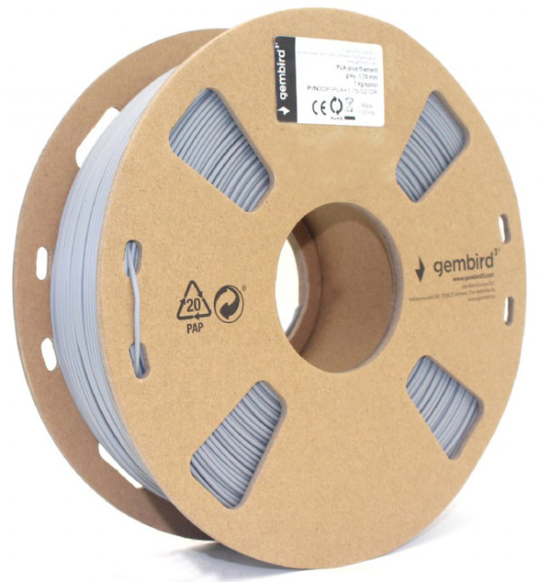 Gembird 3DP-PLA+1.75-02-GR sivi PLA plus filament 1,75 mm, 1 kg