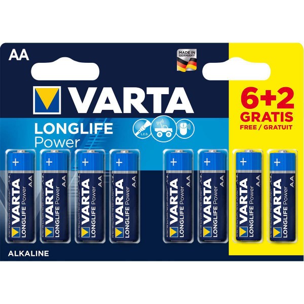 VARTA Longlife Power AA/LR6 alkalne baterije 1,5 V, 6+2 gratis (8 komada)