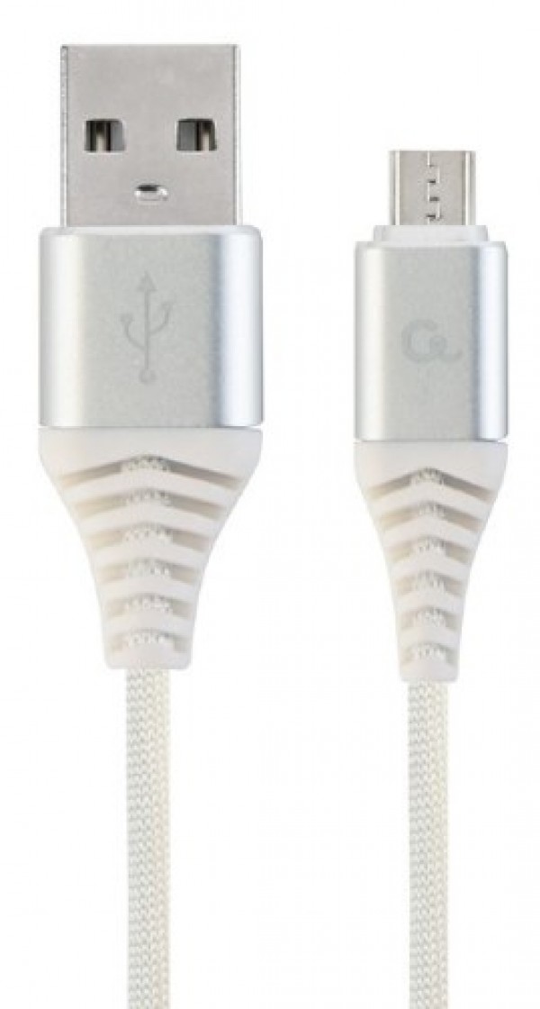 Gembird CC-USB2B-AMmBM-1M-BW2 srebrno-beli pamučno pleteni Micro-USB kabl 1 m