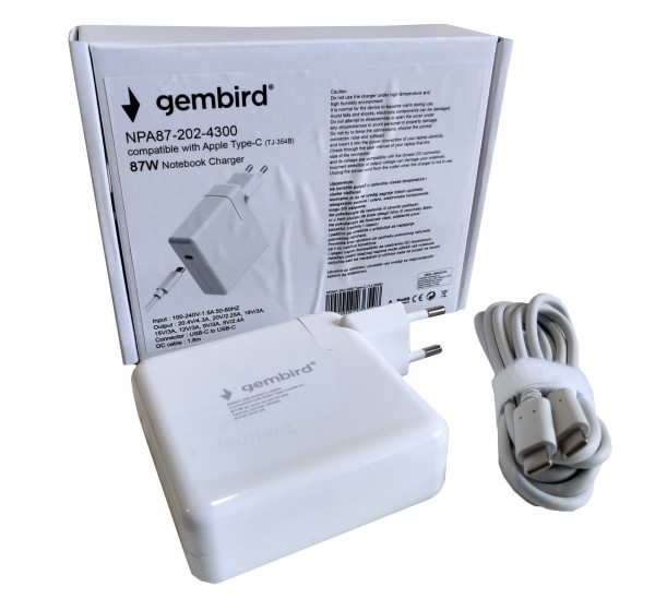 Gembird NPA87-202-4300 USB-C punjač za laptop, 87 W