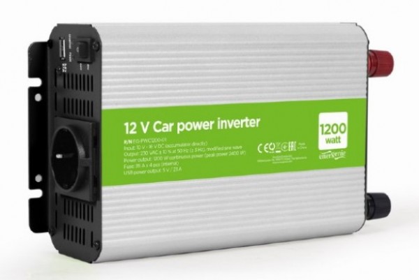 Gembird EG-PWC1200-01 auto inverter 12 V DC na 230 V AC, 1200 W