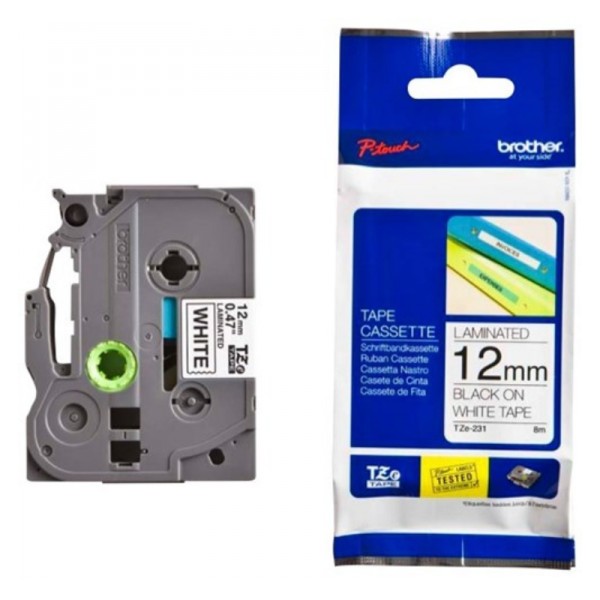 TZ2-231 laminirana traka za Brother P-touch, crna na beloj, 12 mm × 8 m