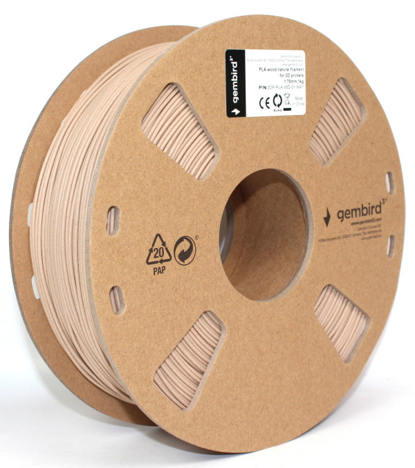 Gembird 3DP-PLA-WD-01-NAT PLA filament drvenog izgleda, 1,75 mm, 1 kg