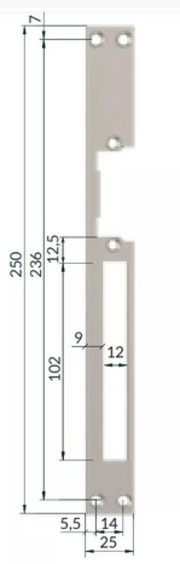 O&C L05Z duga siva profilna ploča za prihvatnik, 250 × 25 mm