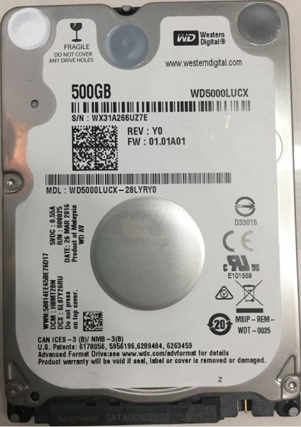 WD5000LUCX 500GB interni HDD 2,5″ SATA, 7 mm