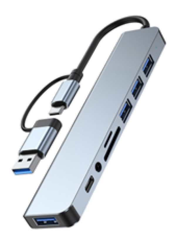 Gembird A-CM-COMBO8-06 USB-A/USB-C 8-u-1 hub sa čitačem kartica i audio izlazom