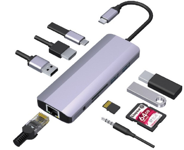 Gembird A-CM-COMBO9-06 USB-C 9-u-1 adapter, HDMI 4K i PD 100W