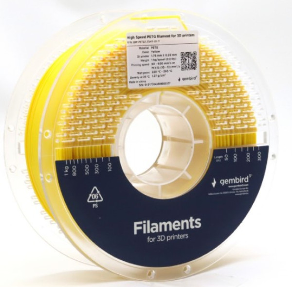 Gembird 3DP-PETG1.75HY-01-Y PETG filament 1,75 mm, 1 kg, žuti