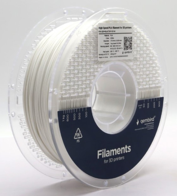 Gembird High Speed PLA filament 1,75 mm, beli, 1 kg