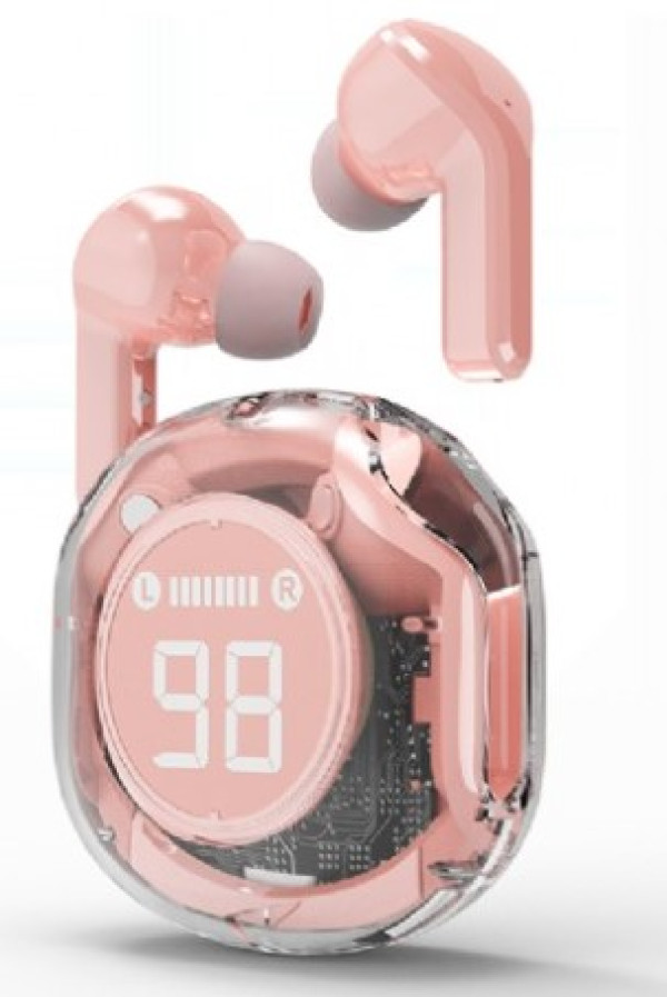 Gembird TWST-01-PK prozirne roze TWS slušalice sa LCD kućištem