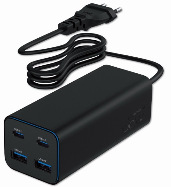 Gembird TA-UC-2A2C-PD100-01-BK GaN USB punjač 100 W, 4 porta