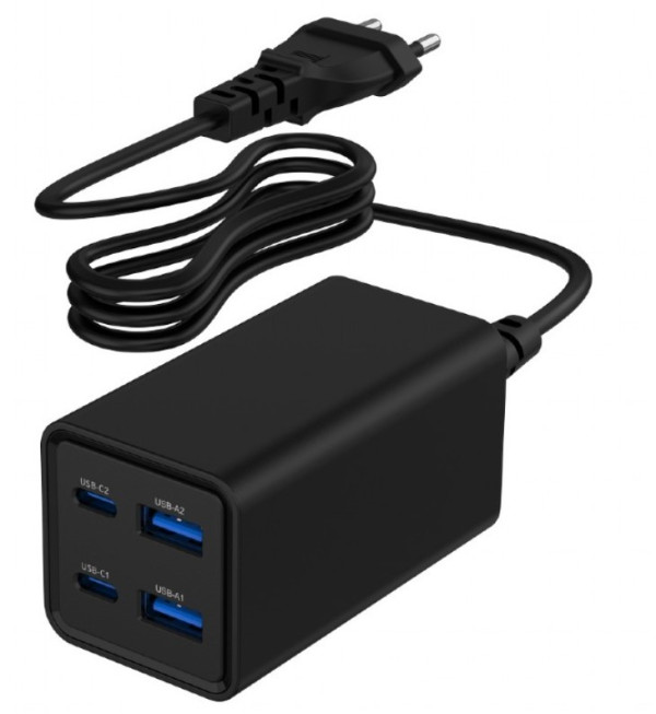 Gembird TA-UC-2A2C-PD65-01-BK GaN punjač 65 W, 2×USB-C + 2×USB-A