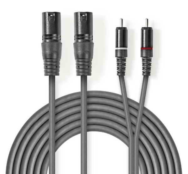 Nedis COTH15210GY30 audio kabl 2x XLR muški na 2x RCA muški, 3 m