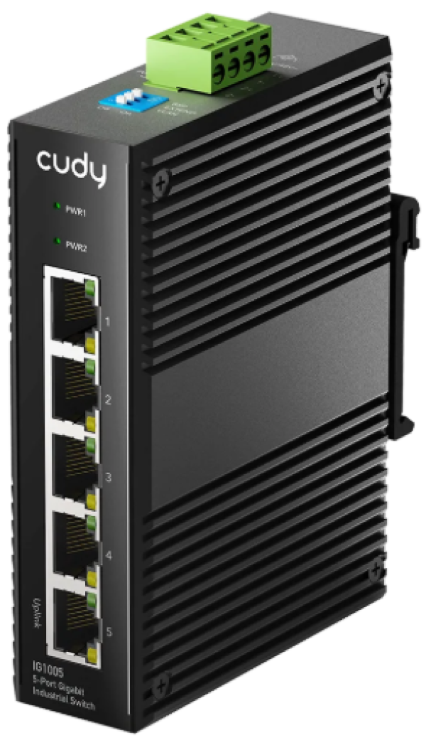 Cudy IG1005 2.0 industrijski Gigabit switch sa 5 portova i redundantnim DC napajanjem