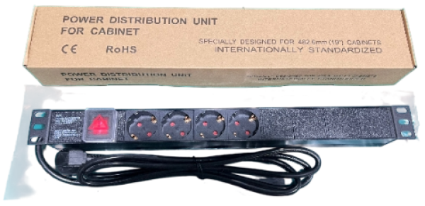 ExeLink 19" 1U PDU panel sa 4 Schuko utičnice i kablom 2 m