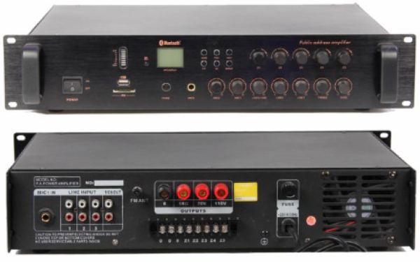 MP-525 PA pojačalo 250 W, 5 zona, 70/100 V, Bluetooth/USB/SD