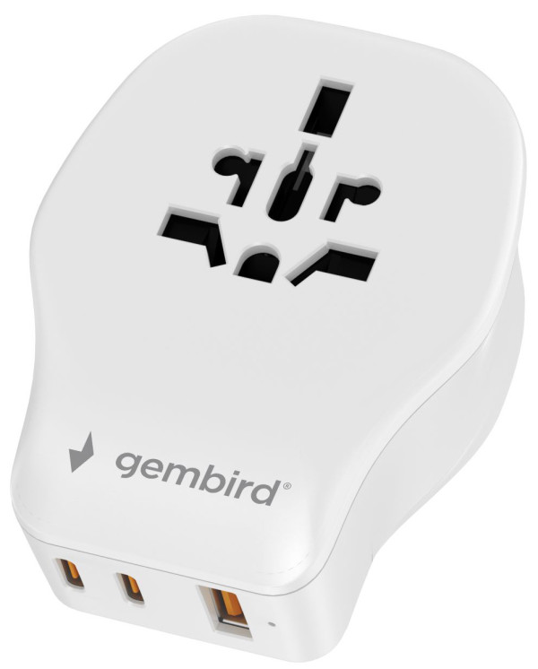 Gembird TPA-1A2C20-02-W univerzalni putni adapter 20 W, beli