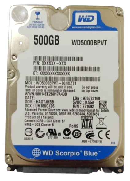 WD WD5000BPVT Scorpio Blue interni HDD 500 GB, 2,5" SATA, 5400 rpm
