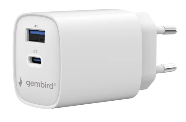 Gembird TA-UC-1A1C-PD30-01-W USB punjač 30 W, USB-C + USB-A