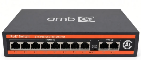 Gembird POE-FS1010P PoE+ switch, 8 PoE + 2 uplink porta, 120 W