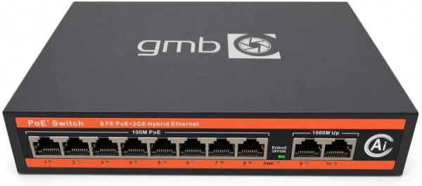 Gembird GMB POE-FS1010PG PoE+ switch 8×10/100M + 2×Gigabit uplink, 120 W