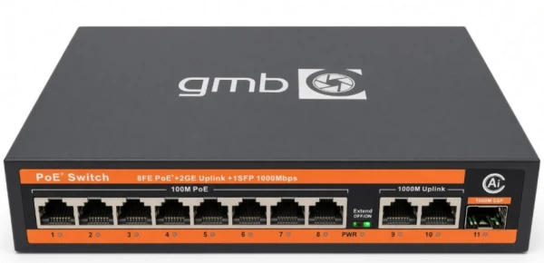 GMB FS1010PS1 PoE svič 8×10/100 + 2×Gigabit + SFP, 120 W